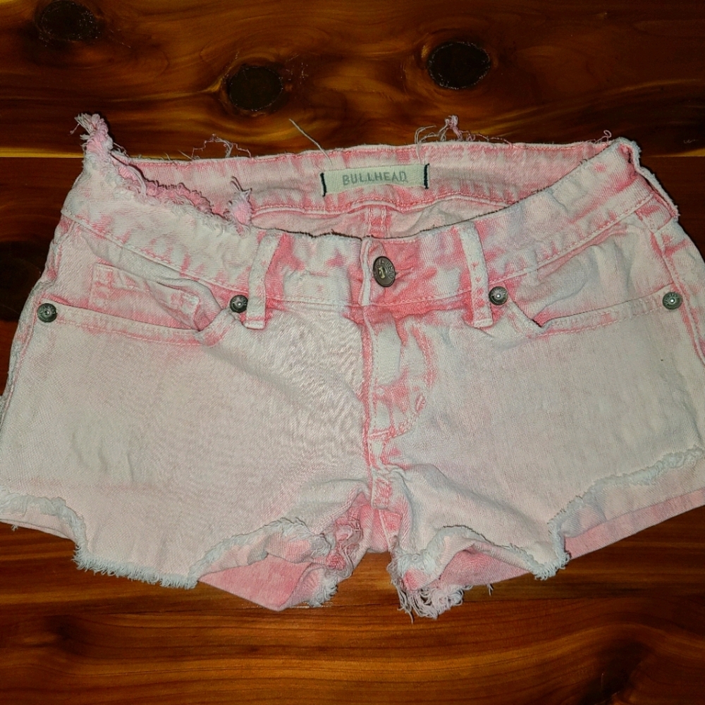 Pink acid wash shorts